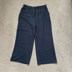 Wide-Leg Pinstripe Trousers in Navy